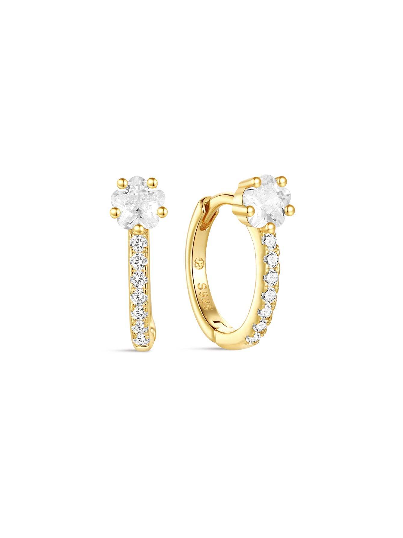 S925 Shiny Cherry Blossom Zirconia Flower Hoop Earrings-Olarajewelry