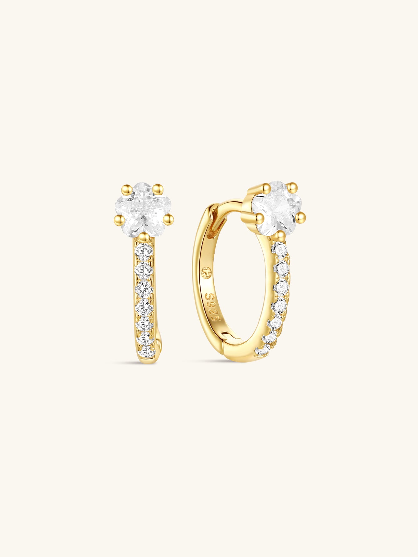 S925 Shiny Cherry Blossom Zirconia Flower Hoop Earrings-Olarajewelry