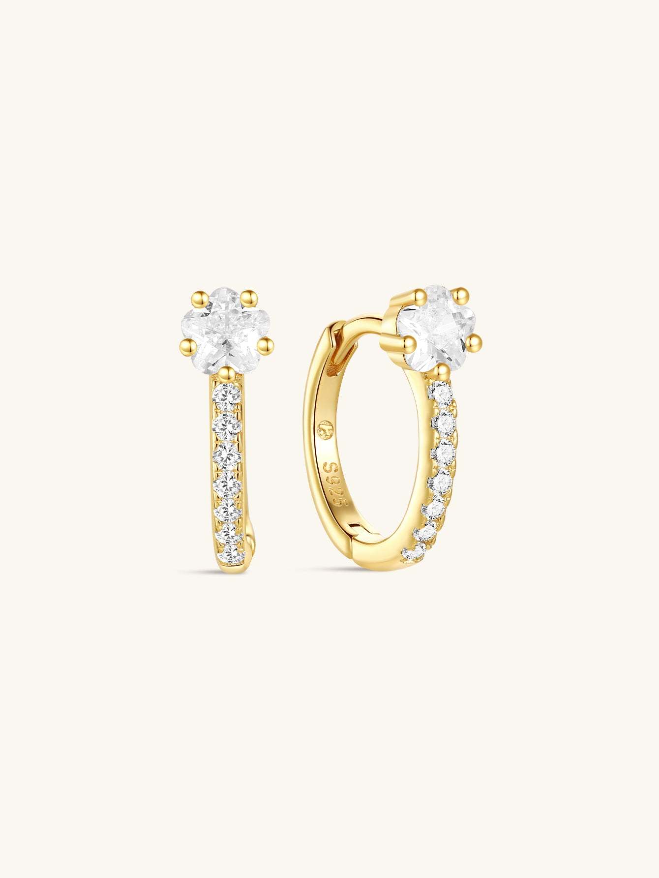 S925 Shiny Cherry Blossom Zirconia Flower Hoop Earrings-Olarajewelry