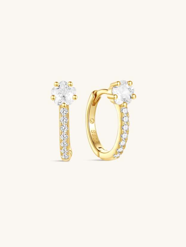 S925 Shiny Cherry Blossom Zirconia Flower Hoop Earrings-Olarajewelry