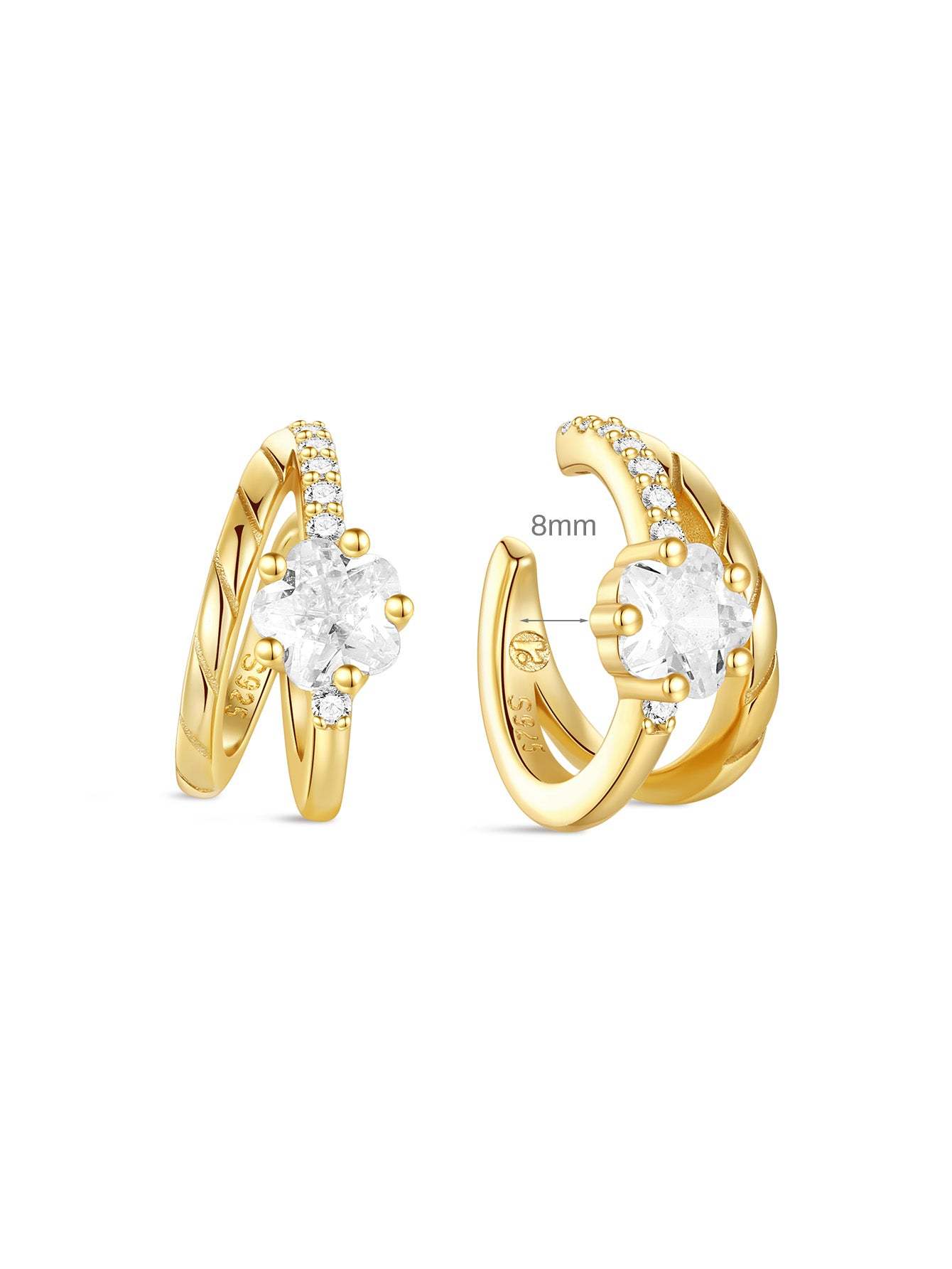 S925 Shiny Cherry Blossom Zirconia Double-layer Clip Earrings-Olarajewelry