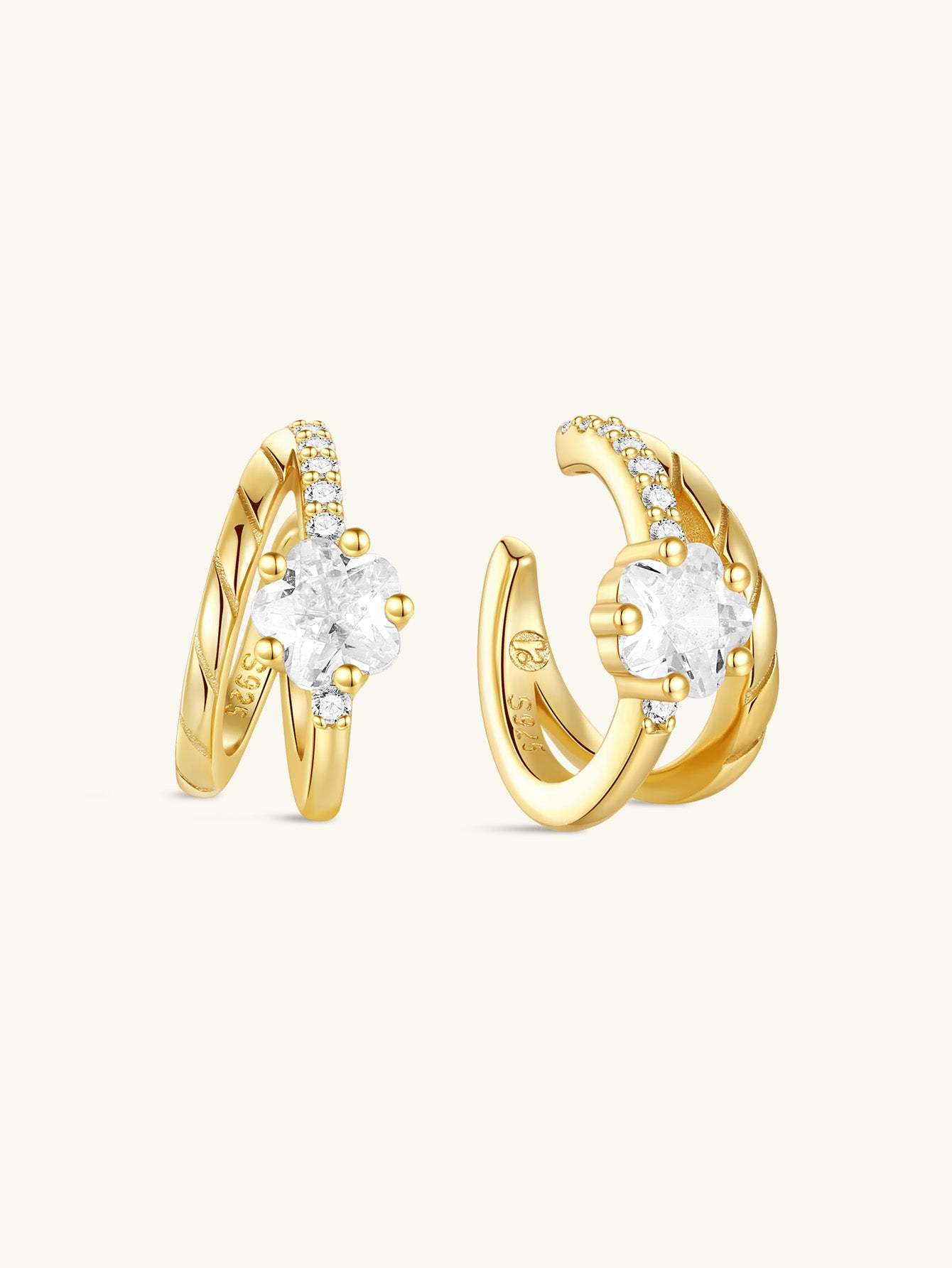 S925 Shiny Cherry Blossom Zirconia Double-layer Clip Earrings-Olarajewelry