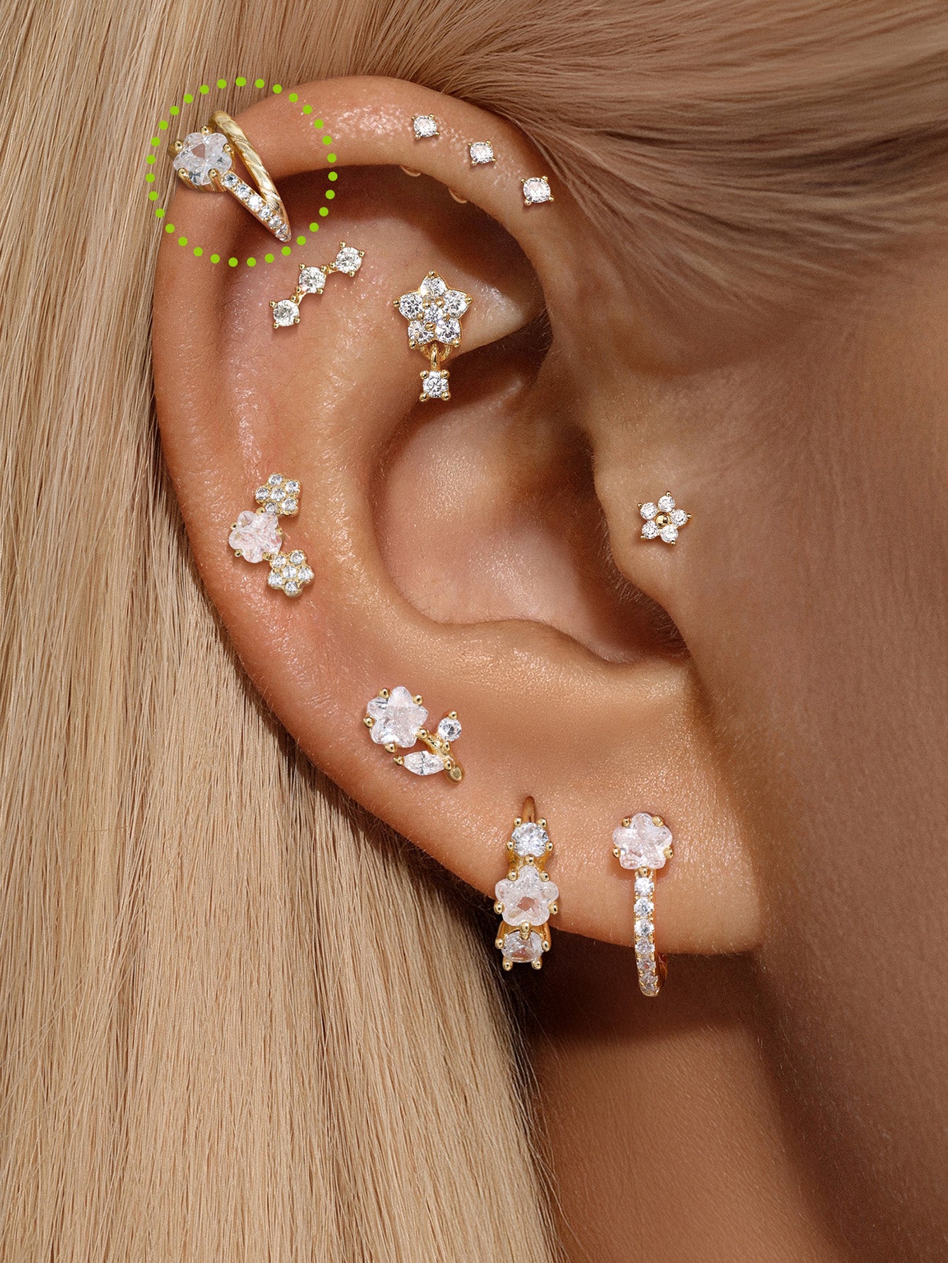 S925 Shiny Cherry Blossom Zirconia Double-layer Clip Earrings-Olarajewelry