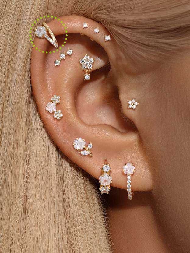 S925 Shiny Cherry Blossom Zirconia Double-layer Clip Earrings-Olarajewelry