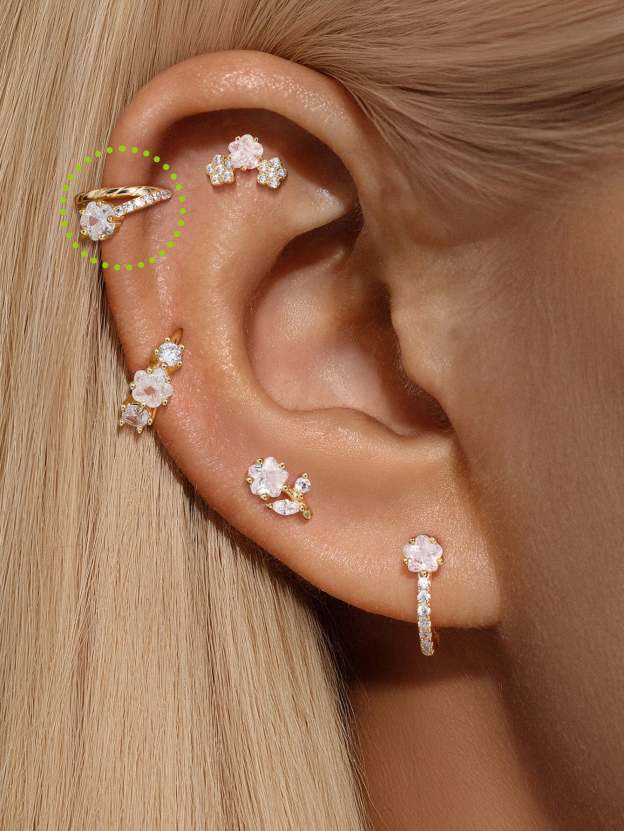 S925 Shiny Cherry Blossom Zirconia Double-layer Clip Earrings-Olarajewelry