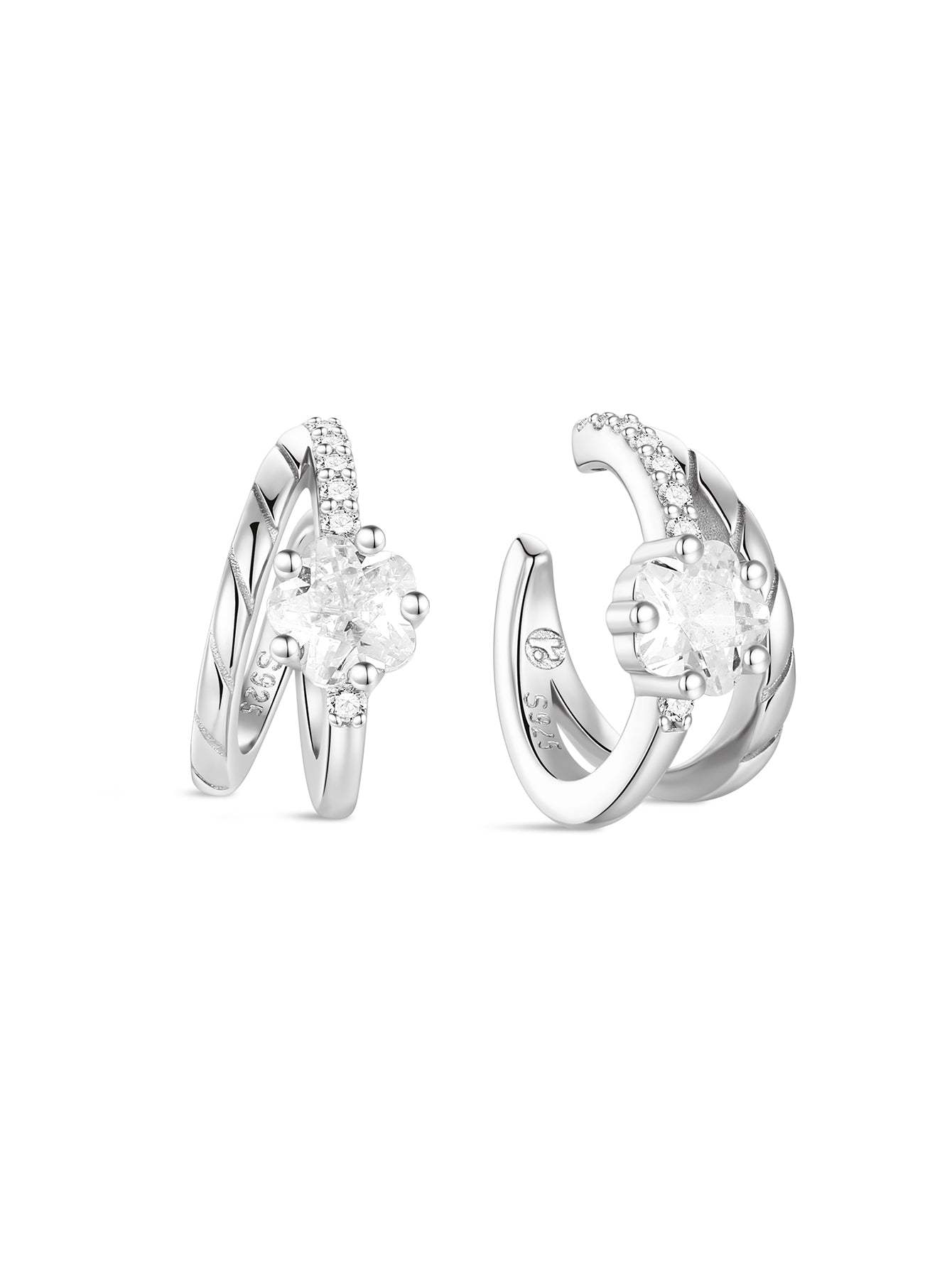 S925 Shiny Cherry Blossom Zirconia Double-layer Clip Earrings-Olarajewelry