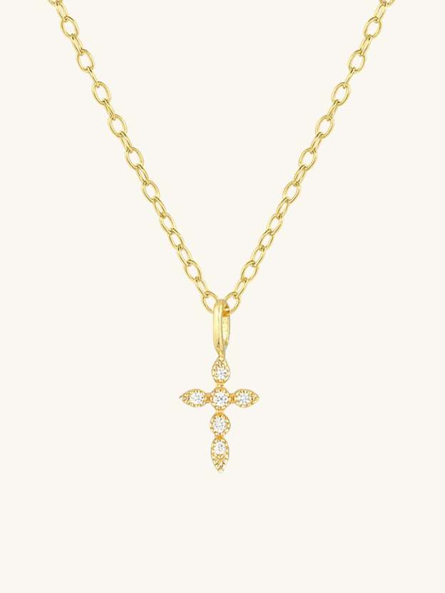 Olara S925 Sterling Silver Cross-shaped Set Zircon Necklace-Olarajewelry