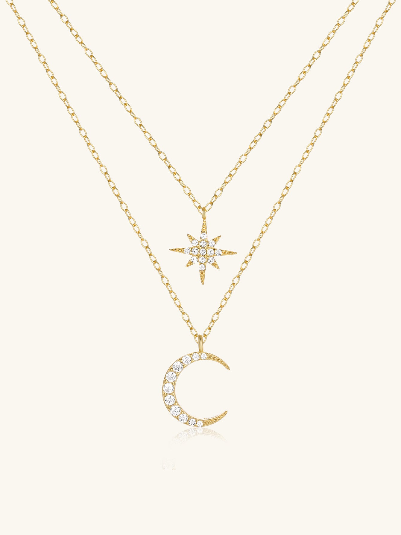 Olara Zircon Moon and Star Pandent Dual Layers Women Anniversary Necklace-Olarajewelry