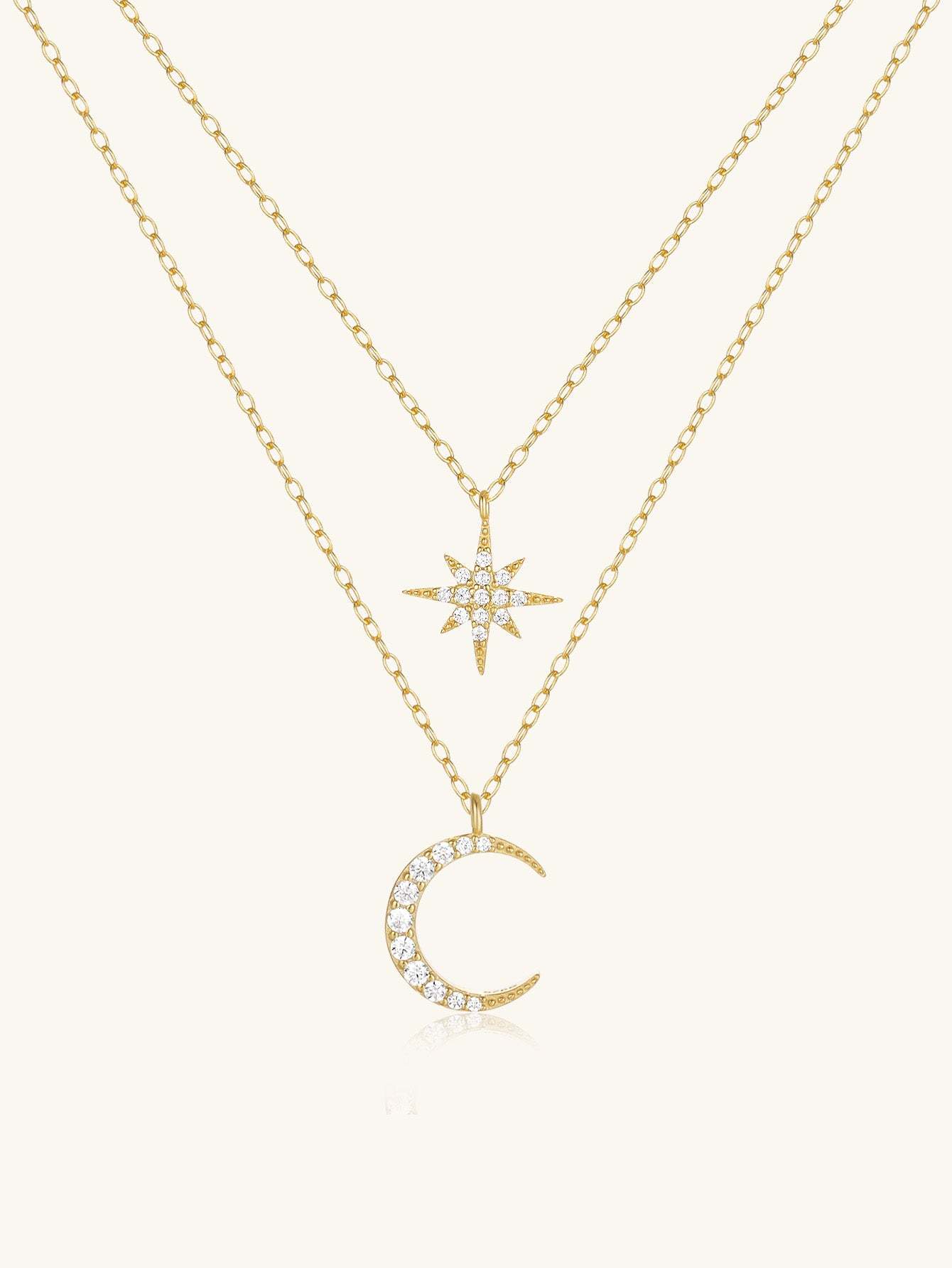 Olara Zircon Moon and Star Pandent Dual Layers Women Anniversary Necklace-Olarajewelry