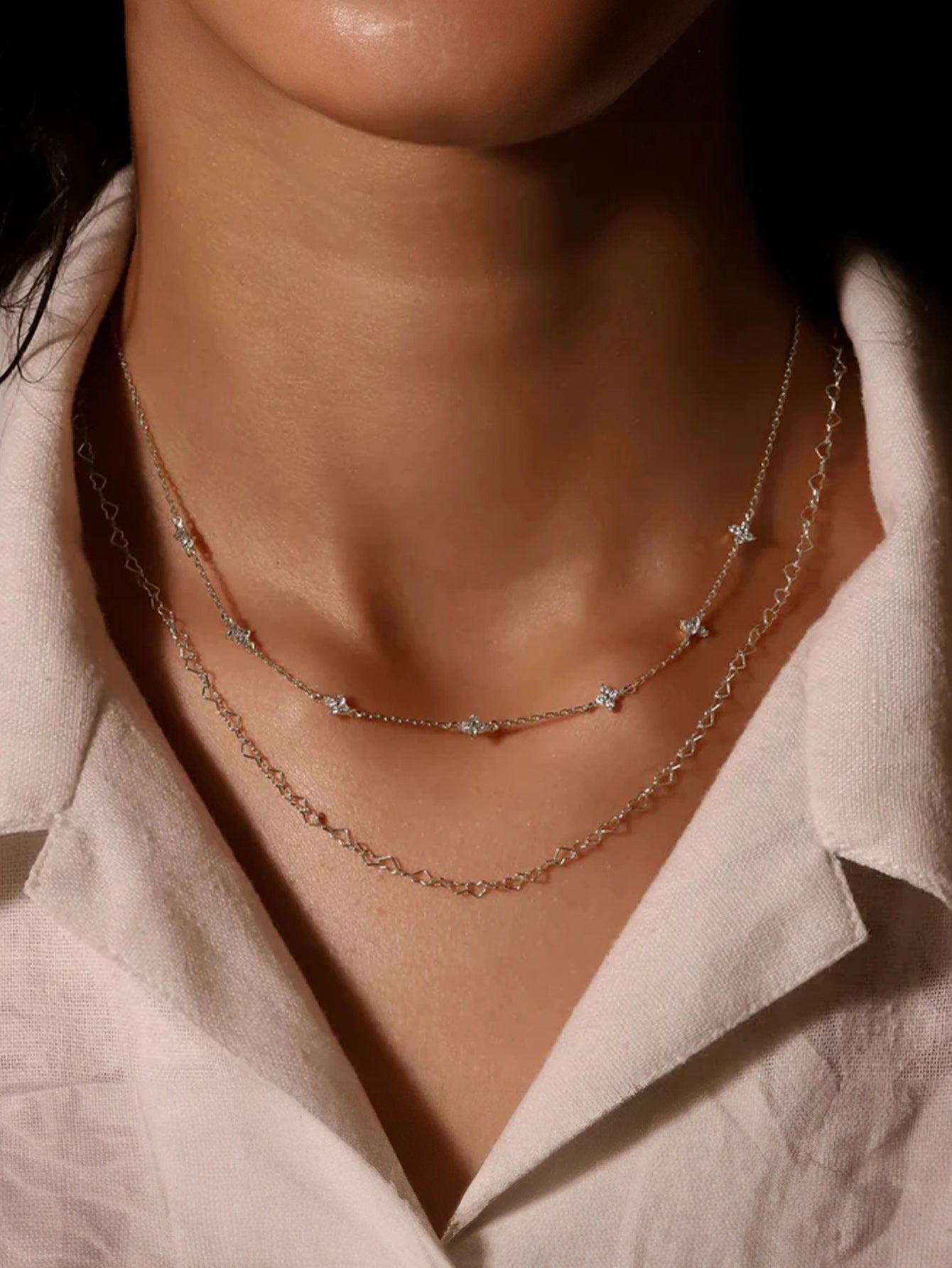 S925 Flower Zircon Stationed Chain Choker Necklace-Olarajewelry
