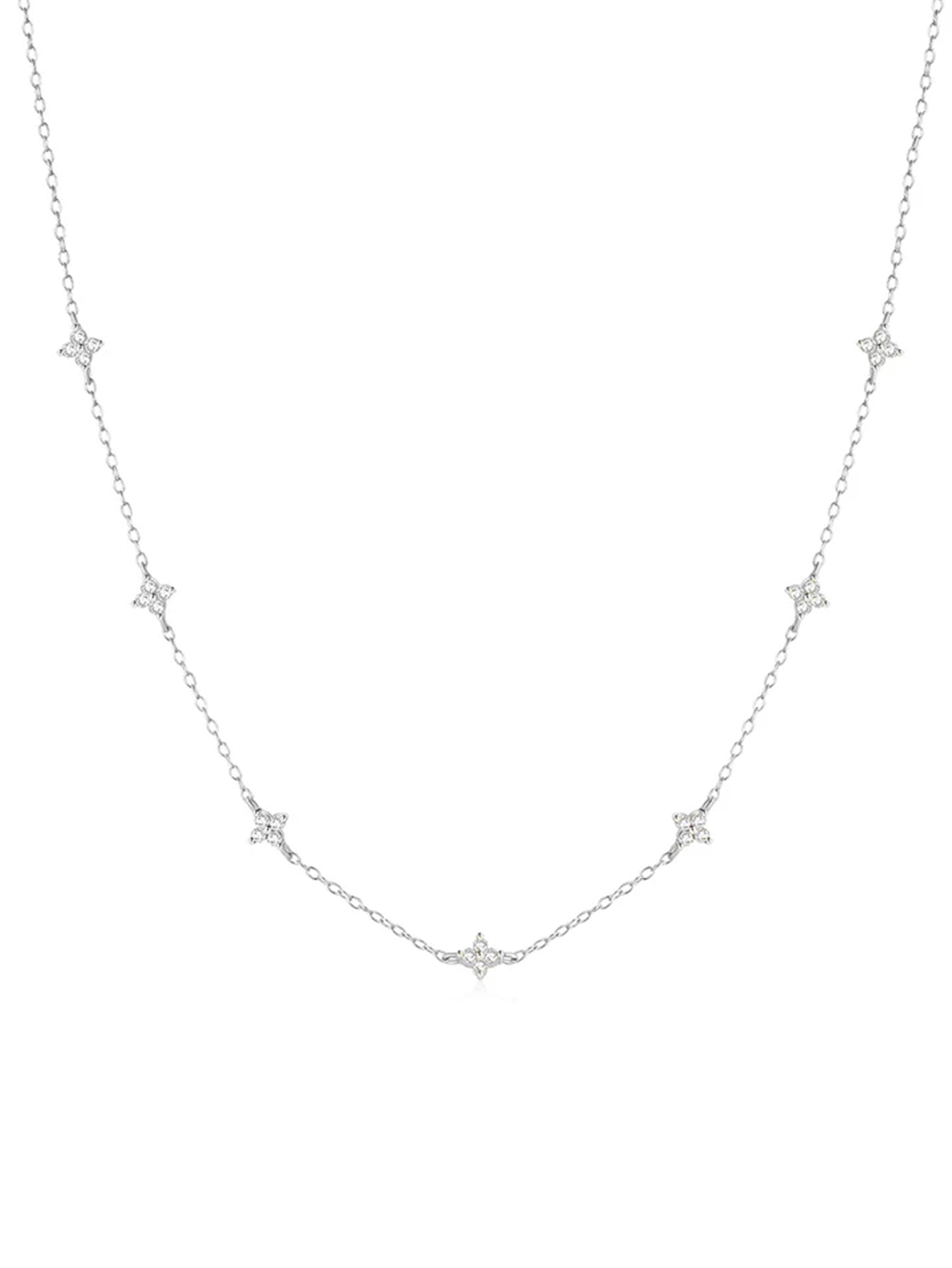 S925 Flower Zircon Stationed Chain Choker Necklace-Olarajewelry