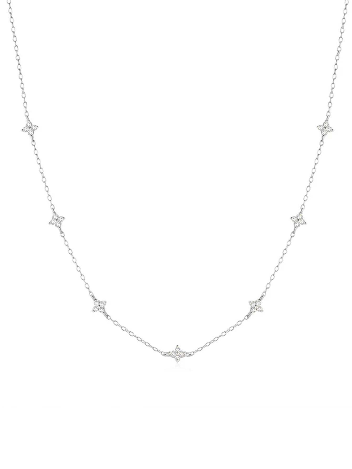 S925 Flower Zircon Stationed Chain Choker Necklace-Olarajewelry