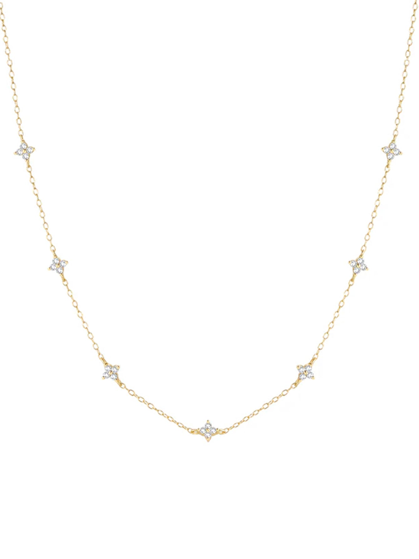 S925 Flower Zircon Stationed Chain Choker Necklace-Olarajewelry