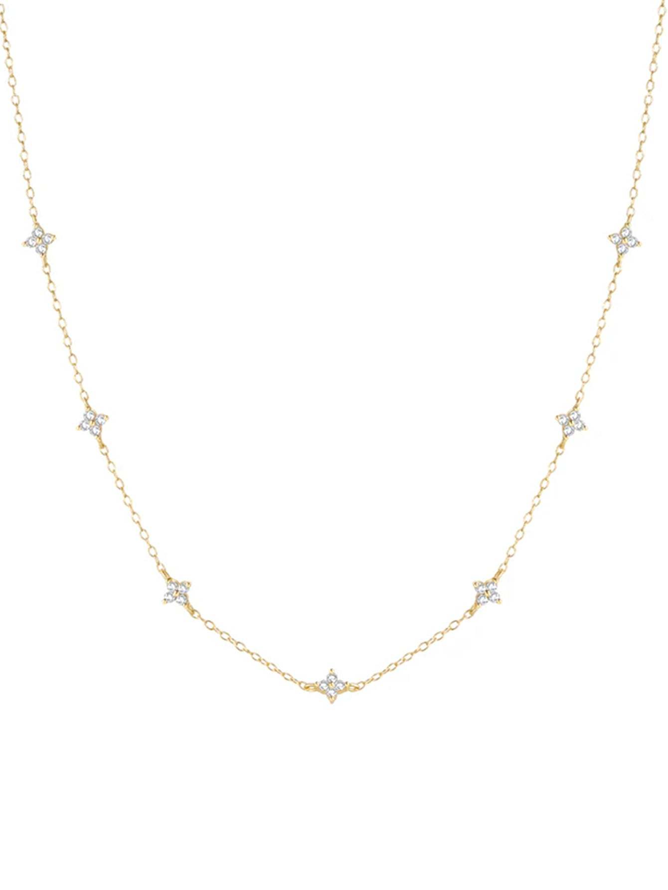 S925 Flower Zircon Stationed Chain Choker Necklace-Olarajewelry
