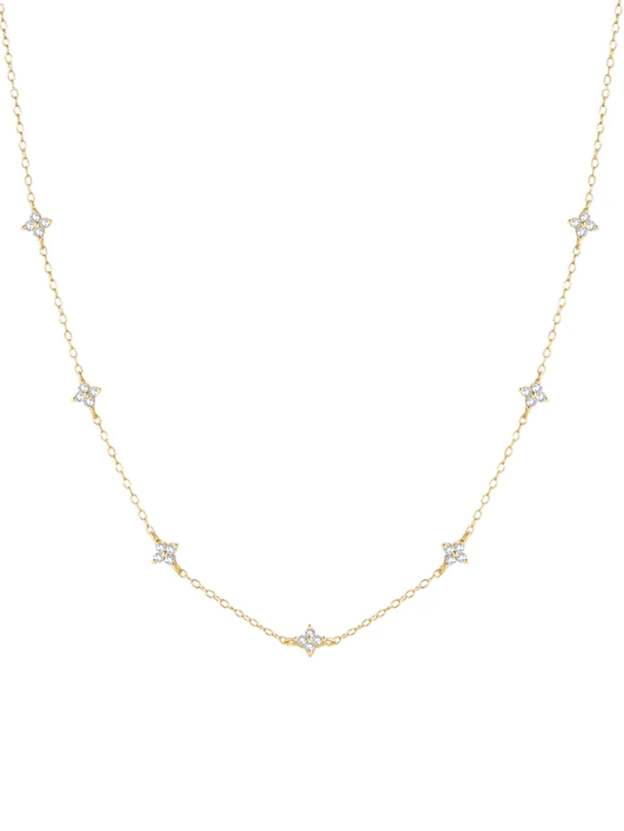 S925 Flower Zircon Stationed Chain Choker Necklace-Olarajewelry