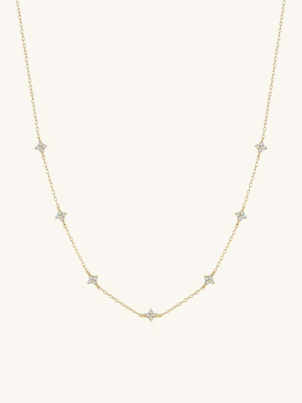 S925 Flower Zircon Stationed Chain Choker Necklace-Olarajewelry
