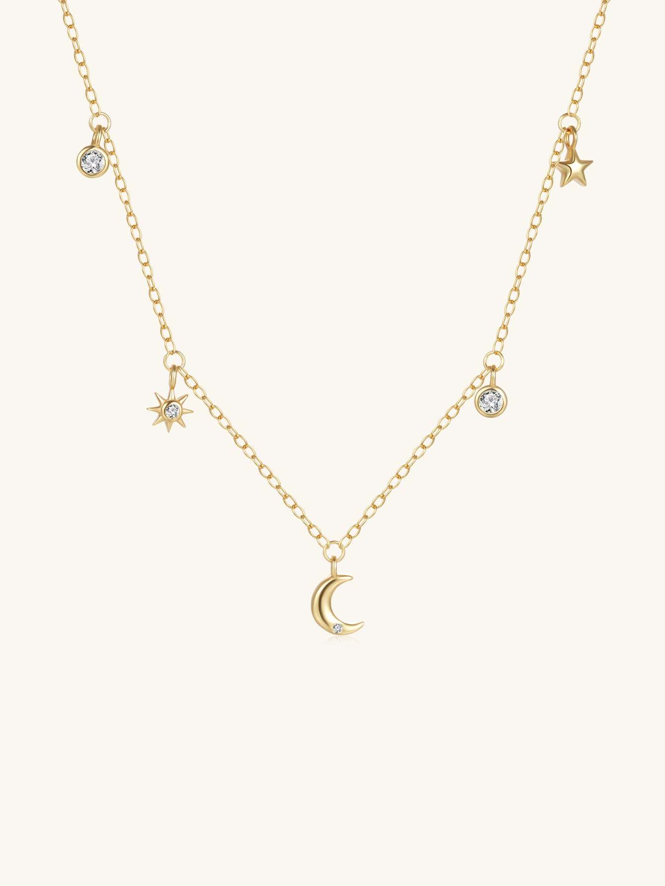 S925 Sterling Silver Fashion Simple Star Moon Zirconia Stacked Pendant Necklace-Olarajewelry