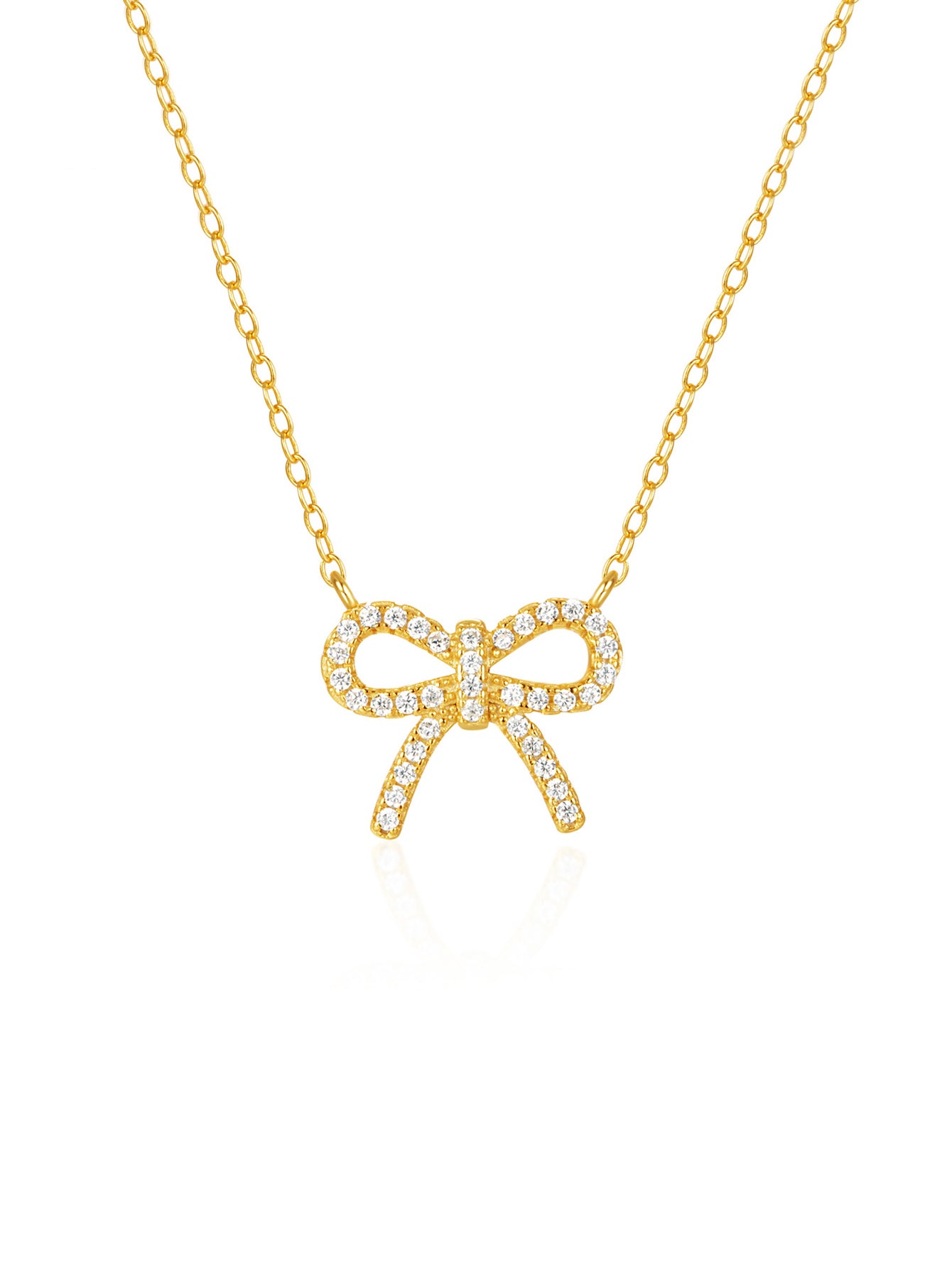Olara S925 Bowknot Zircon Pendant Chain Necklace Women Fine Jewelry-Olarajewelry