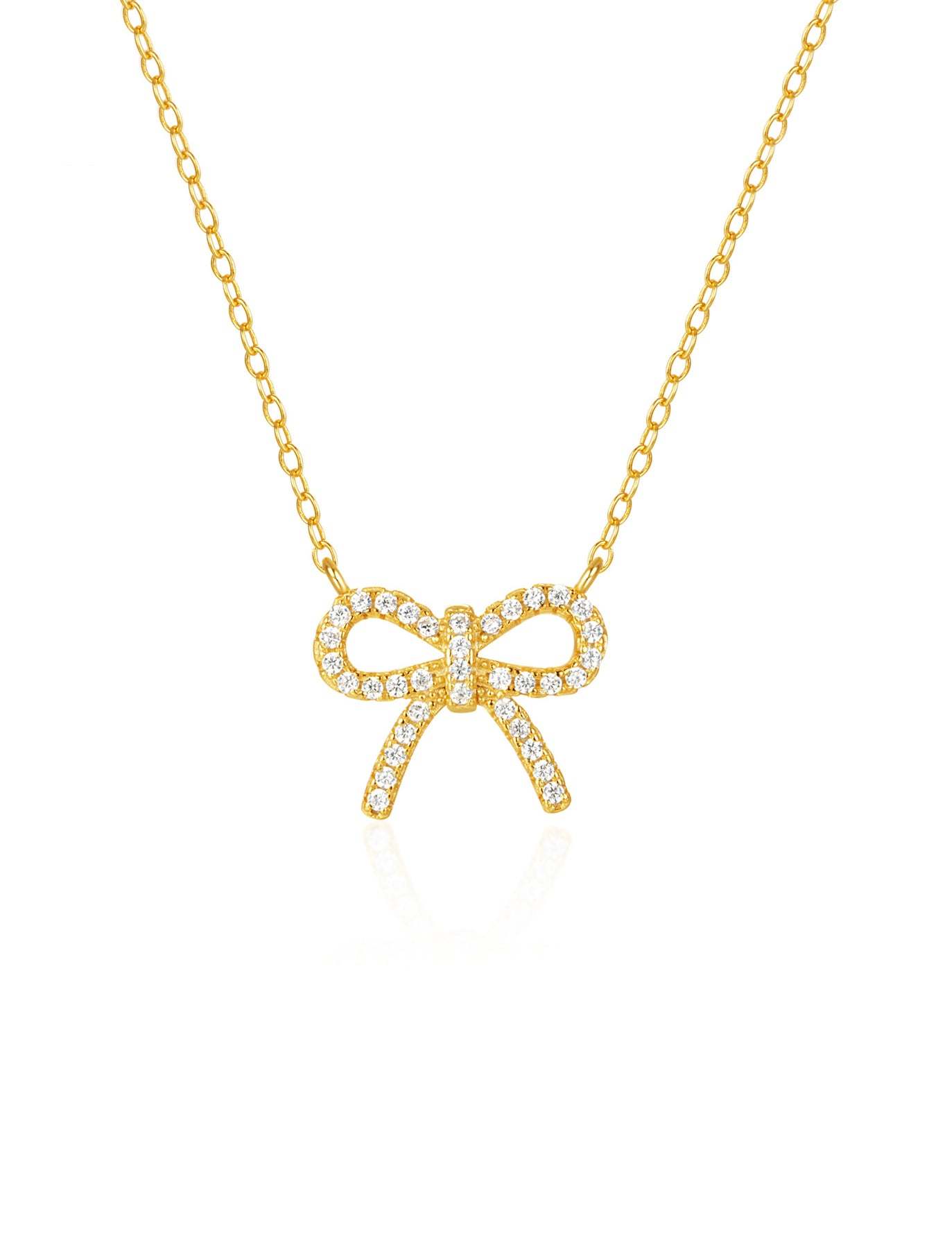 Olara S925 Bowknot Zircon Pendant Chain Necklace Women Fine Jewelry-Olarajewelry