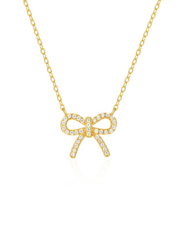 Olara S925 Bowknot Zircon Pendant Chain Necklace Women Fine Jewelry-Olarajewelry