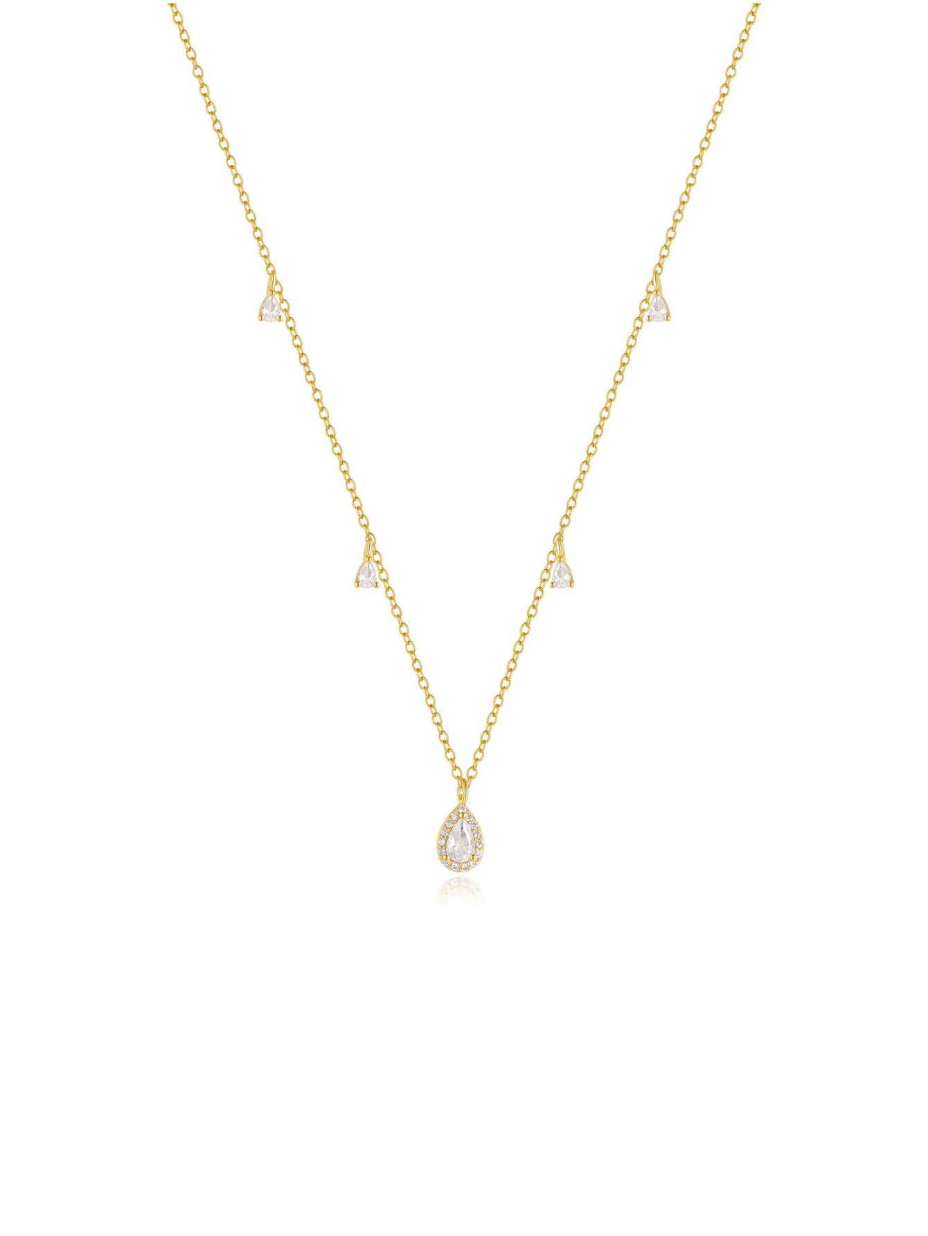 Olara S925 Pear Zircon Pendant Cable Chain Wedding Choker Necklace-Olarajewelry