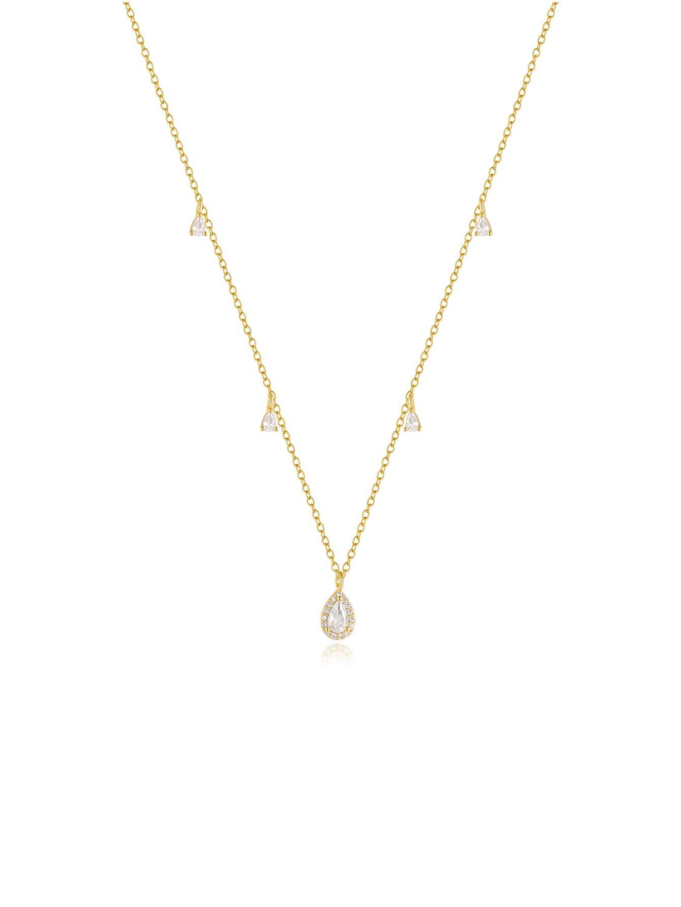 Olara S925 Pear Zircon Pendant Cable Chain Wedding Choker Necklace-Olarajewelry