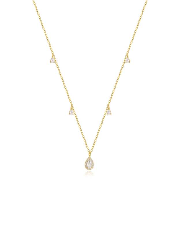 Olara S925 Pear Zircon Pendant Cable Chain Wedding Choker Necklace-Olarajewelry