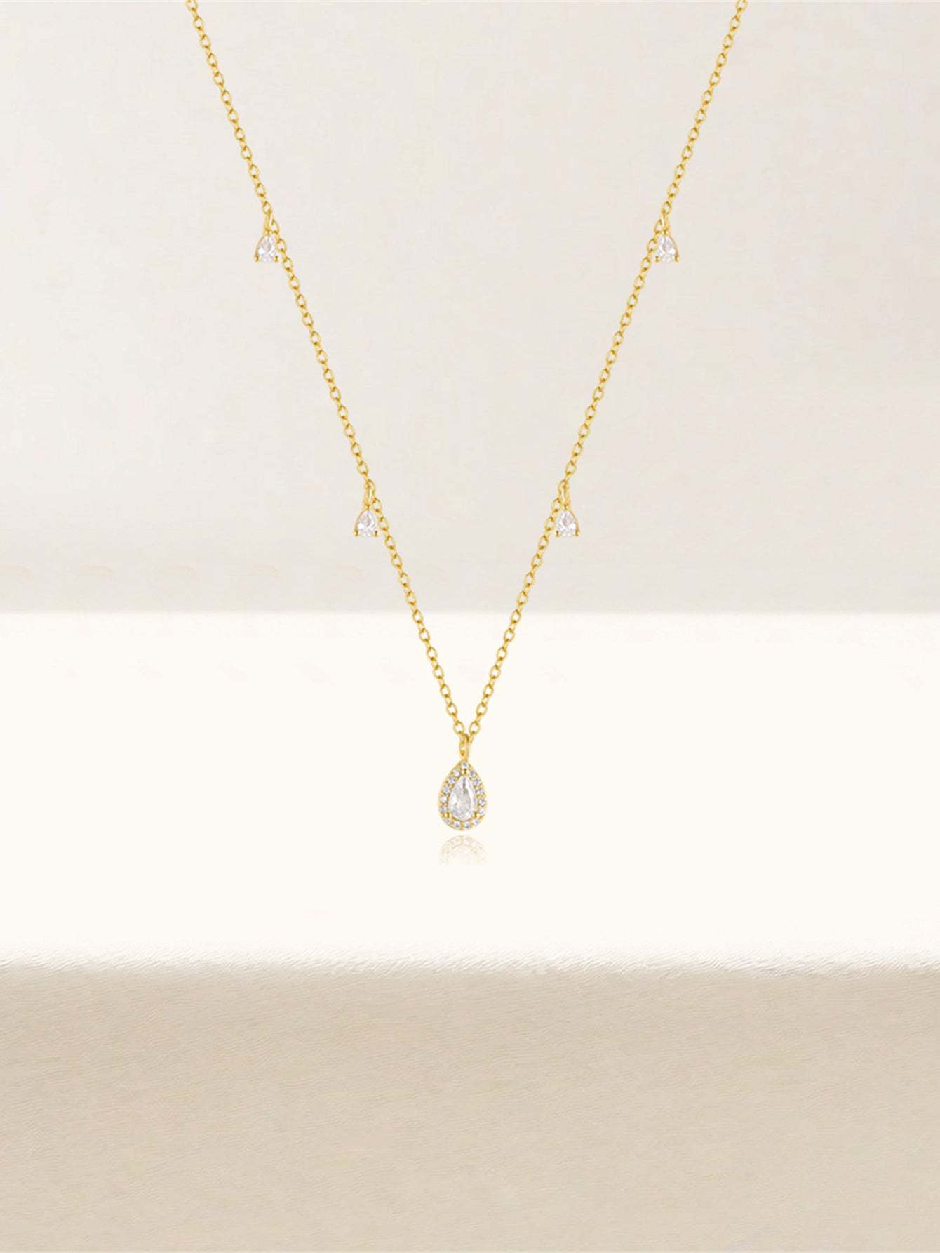 Olara S925 Pear Zircon Pendant Cable Chain Wedding Choker Necklace-Olarajewelry