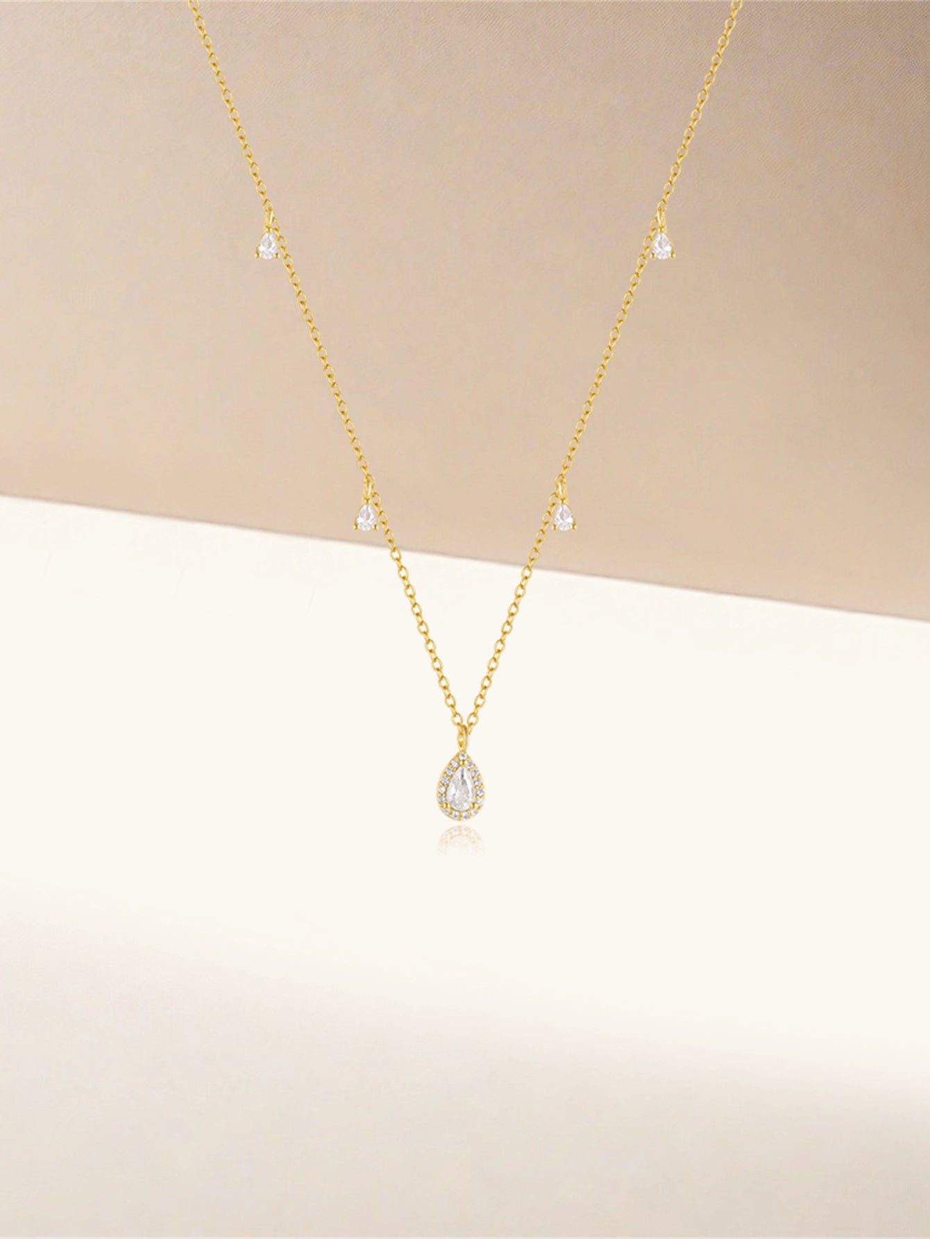 Olara S925 Pear Zircon Pendant Cable Chain Wedding Choker Necklace-Olarajewelry