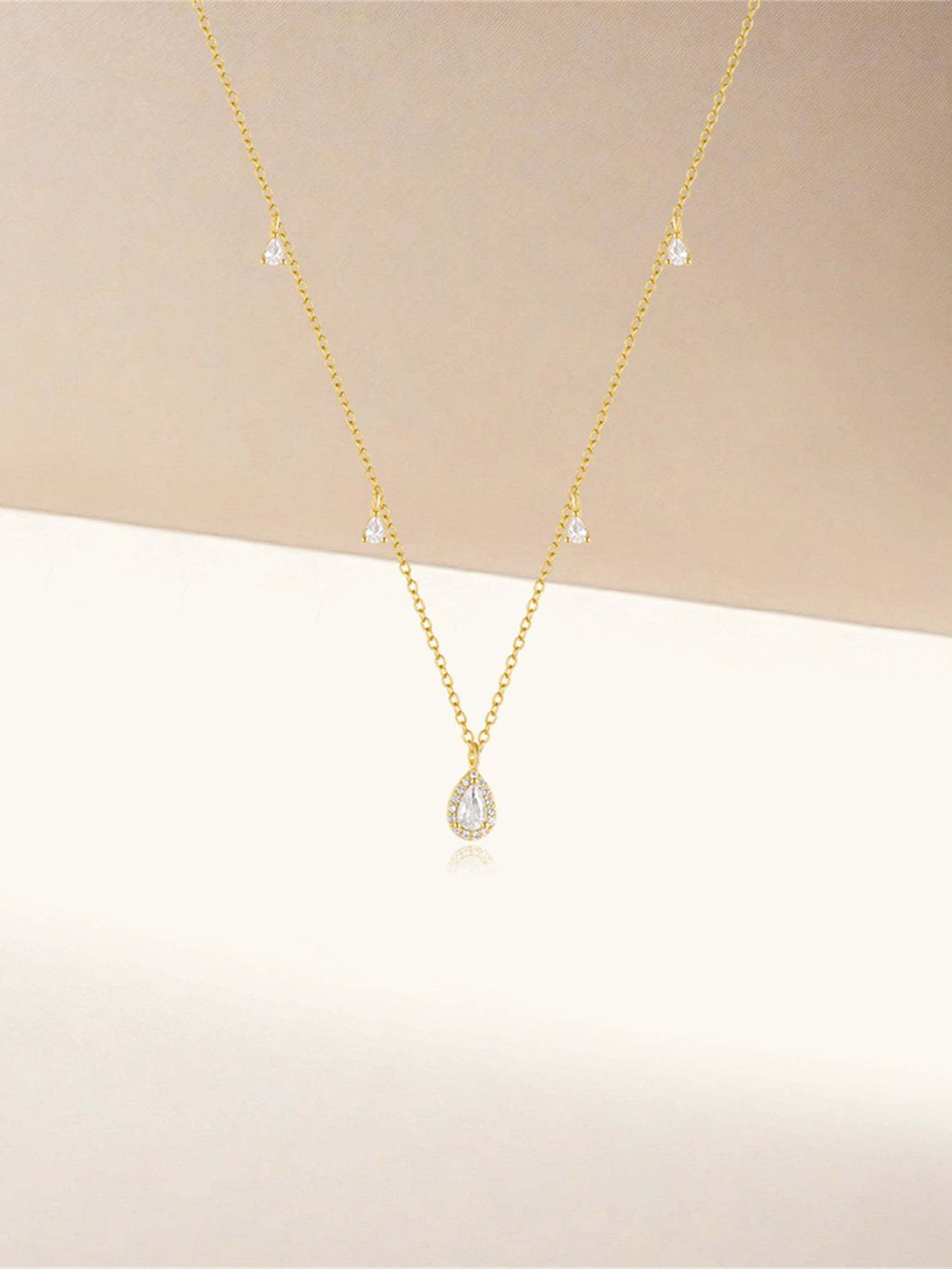 Olara S925 Pear Zircon Pendant Cable Chain Wedding Choker Necklace-Olarajewelry