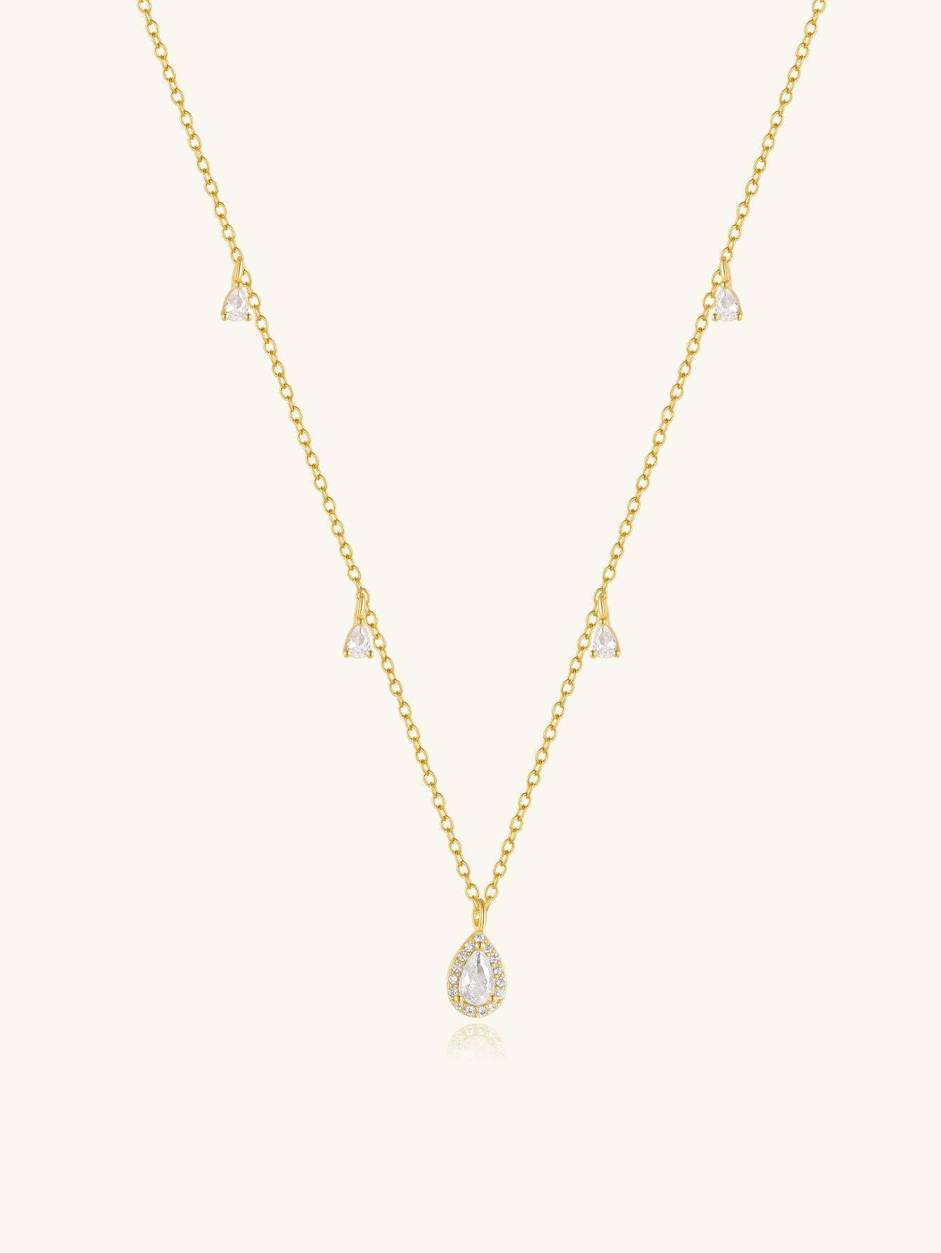 Olara S925 Pear Zircon Pendant Cable Chain Wedding Choker Necklace-Olarajewelry