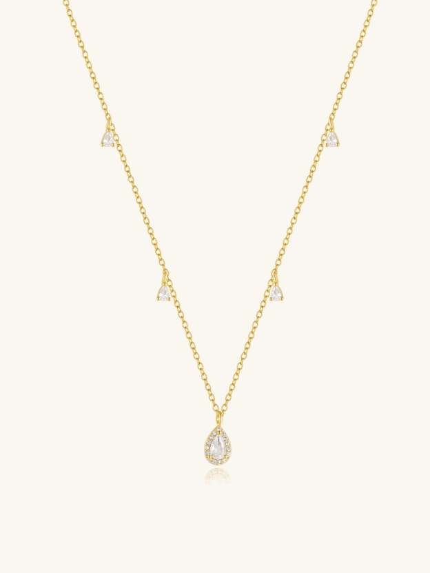 Olara S925 Pear Zircon Pendant Cable Chain Wedding Choker Necklace-Olarajewelry