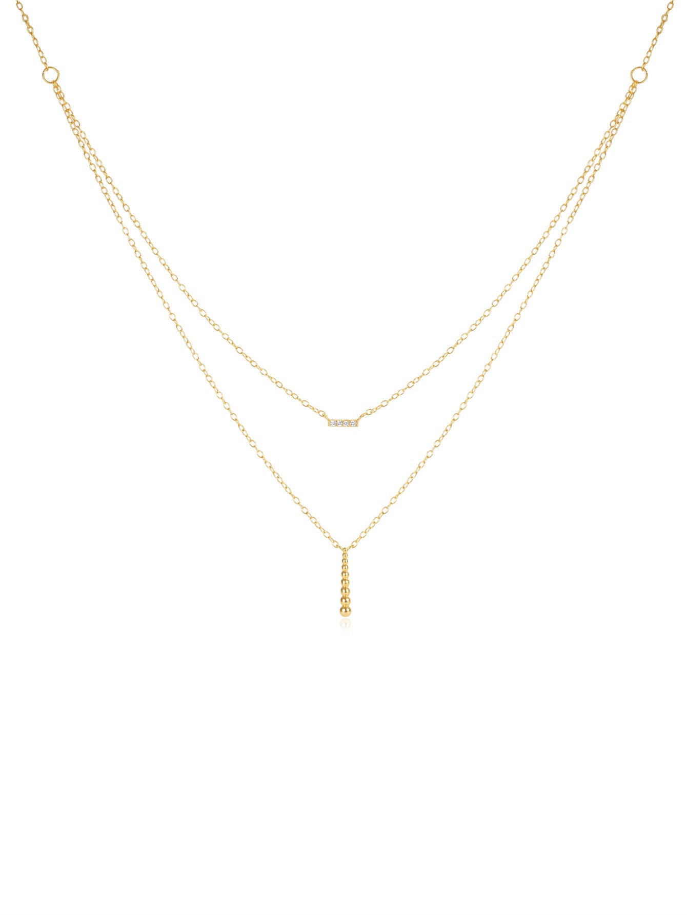Olara S925 Double Layers Zircon and Beads Bar Pendant Chain Necklace-Olarajewelry