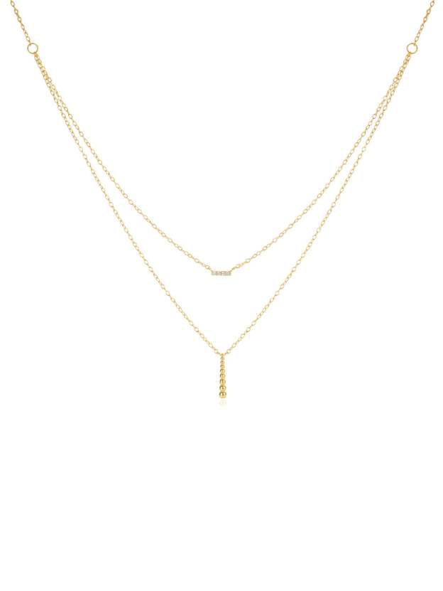 Olara S925 Double Layers Zircon and Beads Bar Pendant Chain Necklace-Olarajewelry
