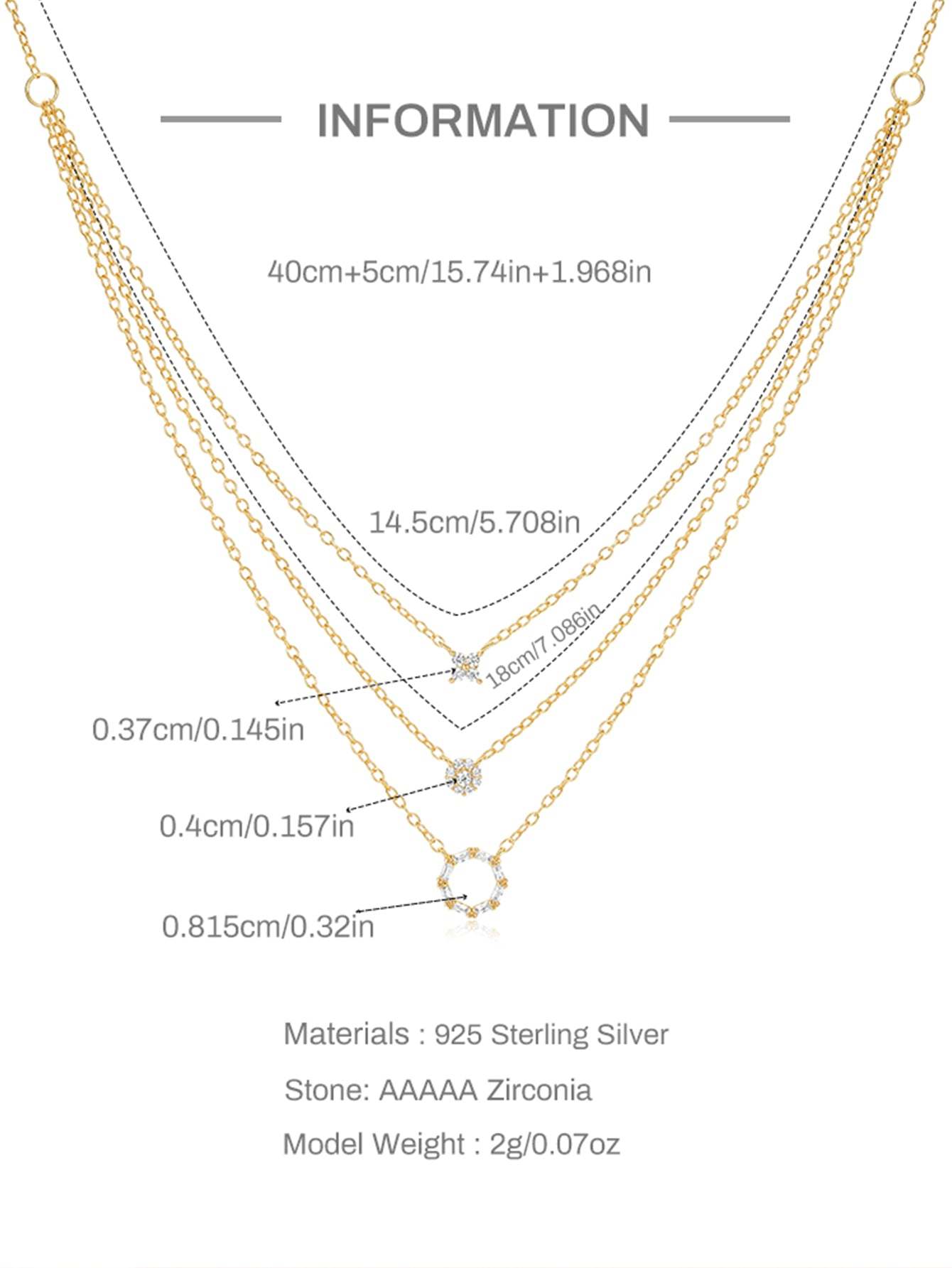 S925 Sterling Silver Geometric Zirconia Set Combo Triple Layers Necklace-Olarajewelry