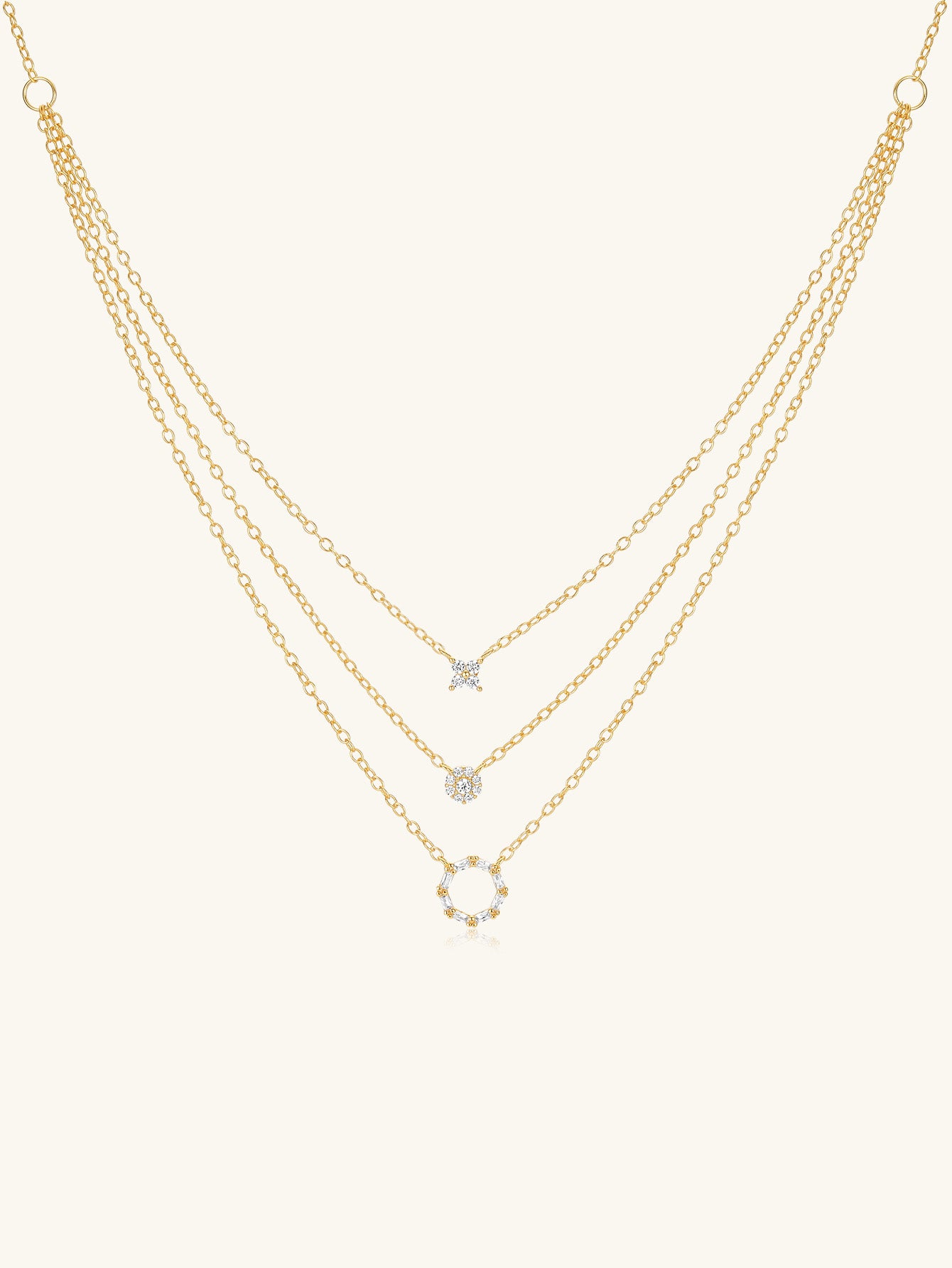 S925 Sterling Silver Geometric Zirconia Set Combo Triple Layers Necklace-Olarajewelry