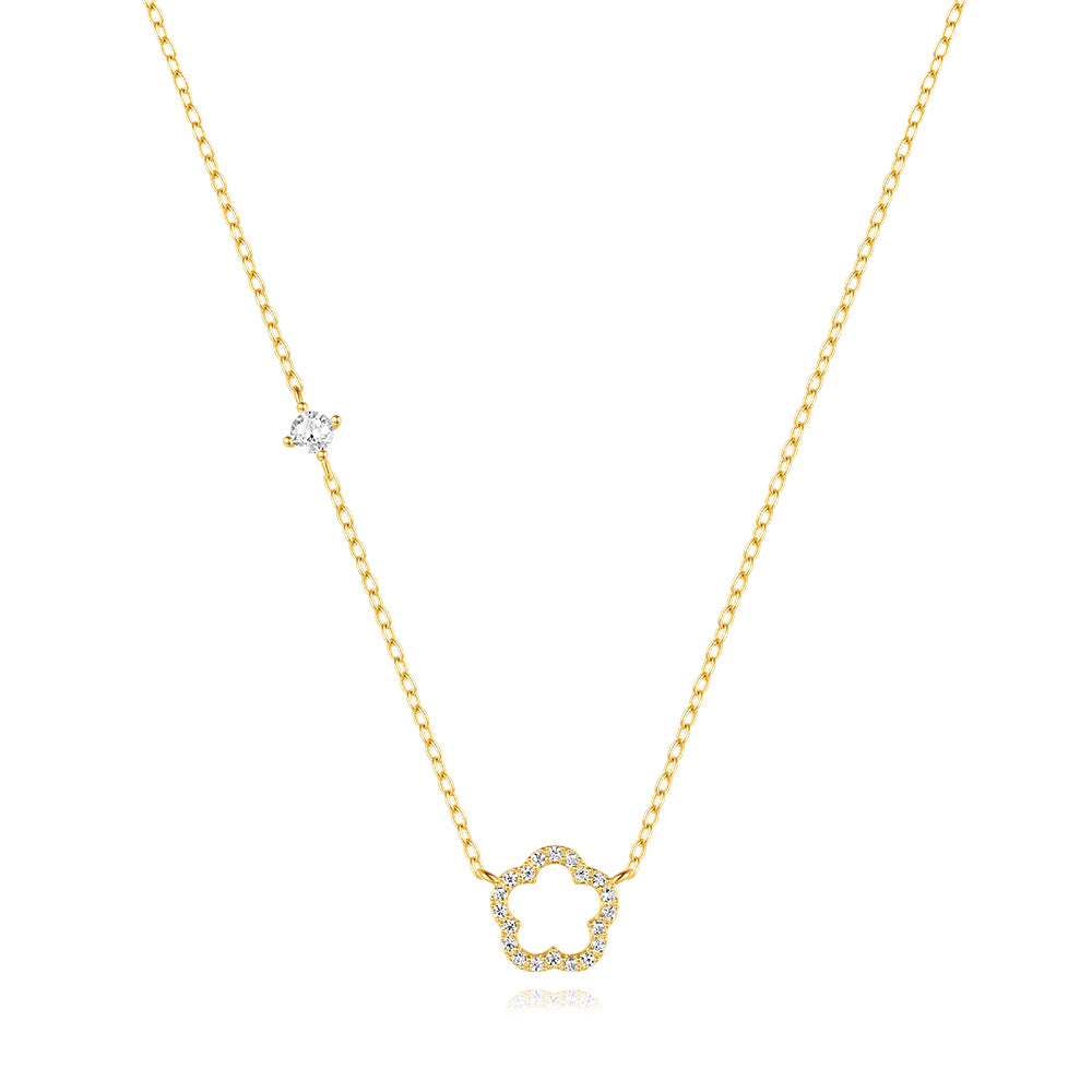 S925 Sterling Silver Five Petal Flower Hollowed Out with Zirconia Classic Collarbone Necklace-Olarajewelry
