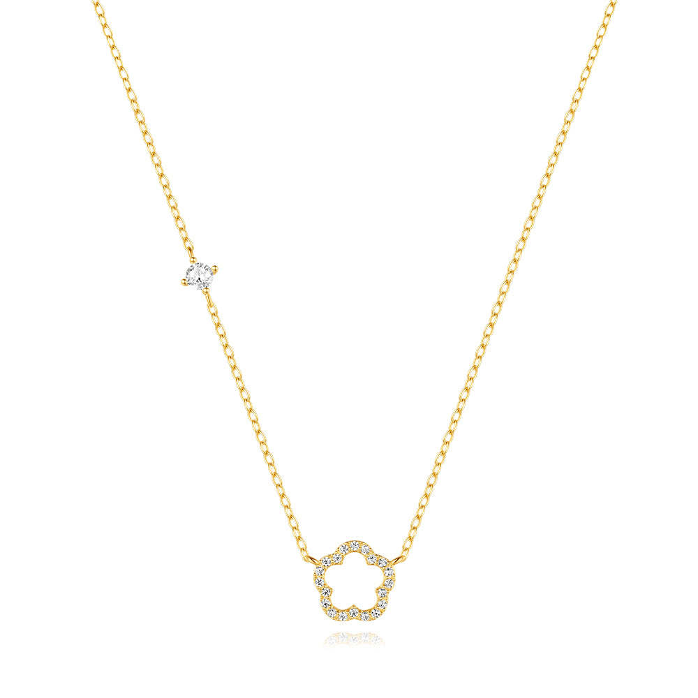 S925 Sterling Silver Five Petal Flower Hollowed Out with Zirconia Classic Collarbone Necklace-Olarajewelry