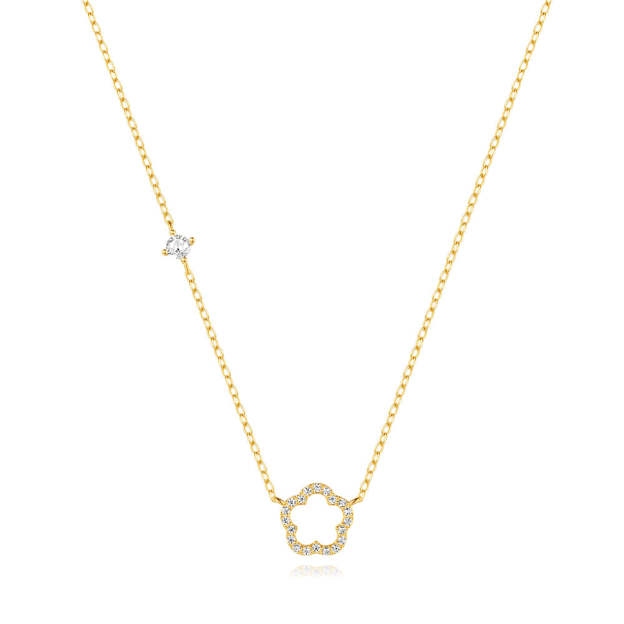 S925 Sterling Silver Five Petal Flower Hollowed Out with Zirconia Classic Collarbone Necklace-Olarajewelry