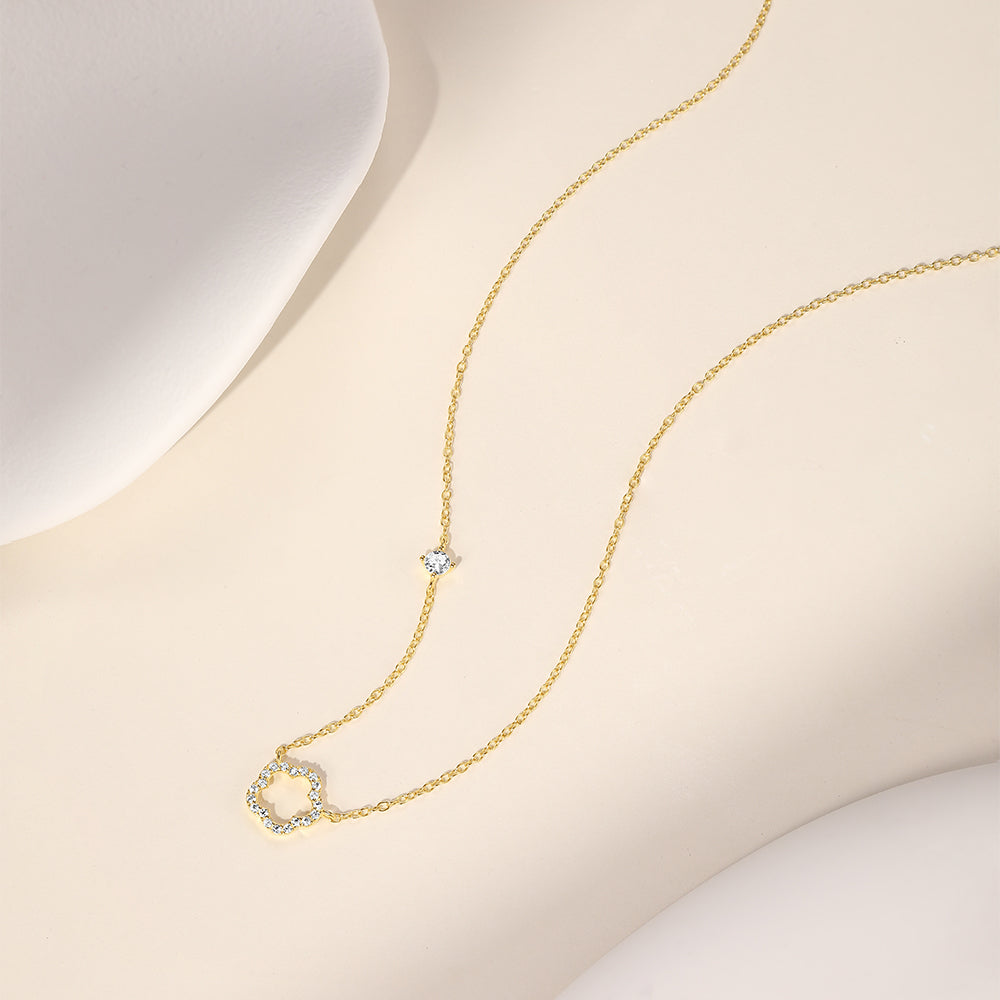 S925 Sterling Silver Five Petal Flower Hollowed Out with Zirconia Classic Collarbone Necklace-Olarajewelry