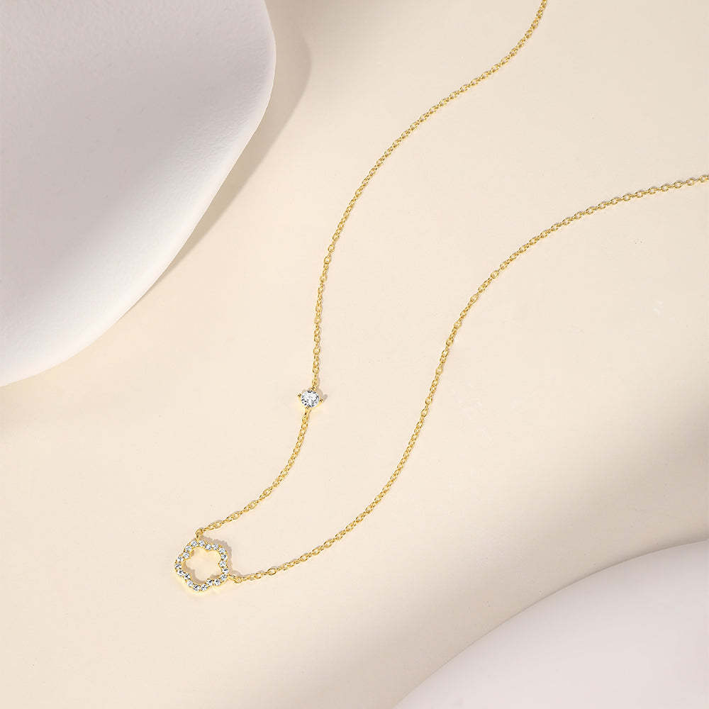 S925 Sterling Silver Five Petal Flower Hollowed Out with Zirconia Classic Collarbone Necklace-Olarajewelry