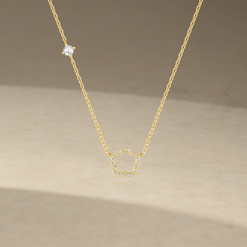 S925 Sterling Silver Five Petal Flower Hollowed Out with Zirconia Classic Collarbone Necklace-Olarajewelry