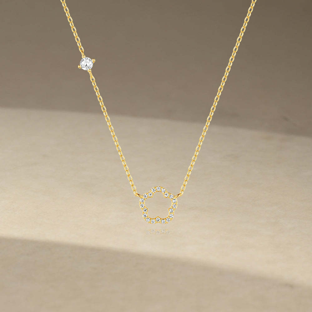 S925 Sterling Silver Five Petal Flower Hollowed Out with Zirconia Classic Collarbone Necklace-Olarajewelry