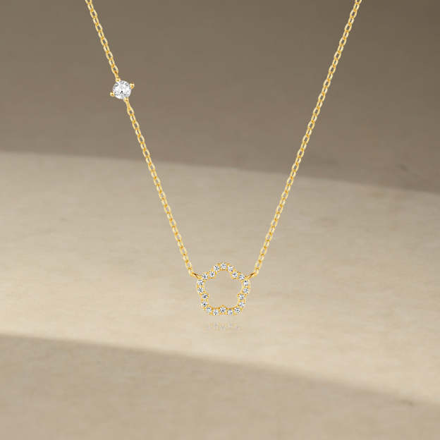 S925 Sterling Silver Five Petal Flower Hollowed Out with Zirconia Classic Collarbone Necklace-Olarajewelry