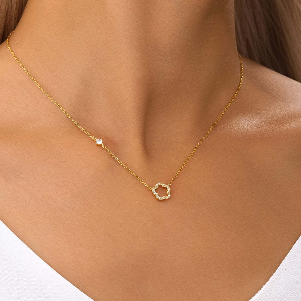 S925 Sterling Silver Five Petal Flower Hollowed Out with Zirconia Classic Collarbone Necklace-Olarajewelry