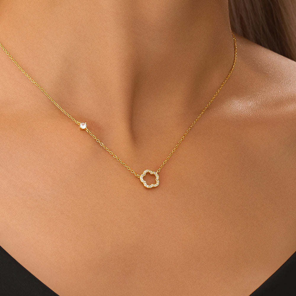 S925 Sterling Silver Five Petal Flower Hollowed Out with Zirconia Classic Collarbone Necklace-Olarajewelry