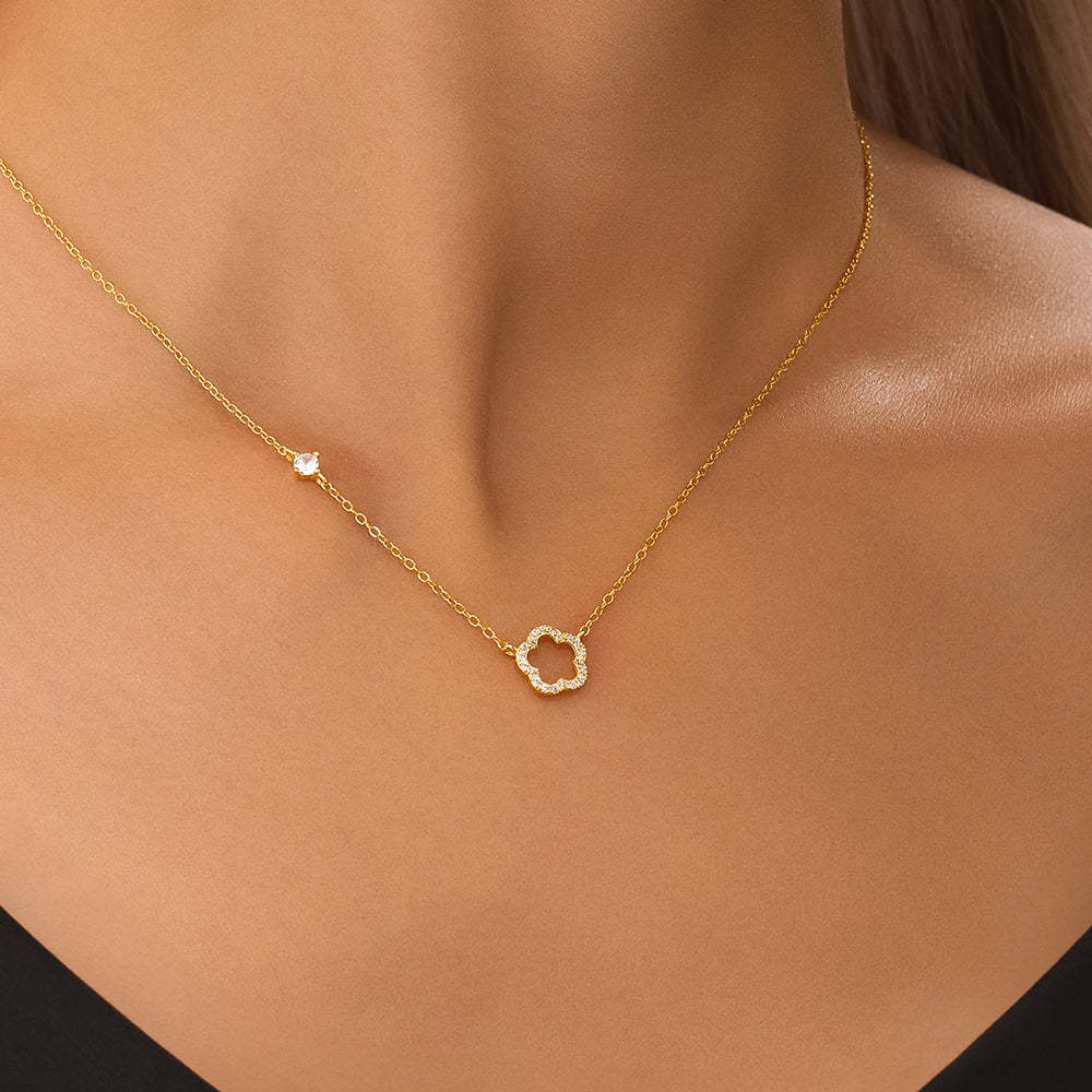 S925 Sterling Silver Five Petal Flower Hollowed Out with Zirconia Classic Collarbone Necklace-Olarajewelry