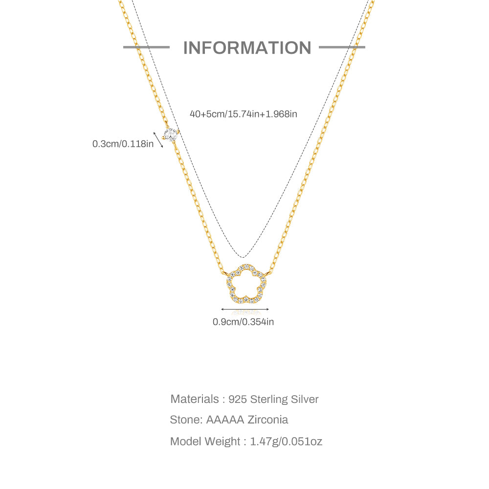 S925 Sterling Silver Five Petal Flower Hollowed Out with Zirconia Classic Collarbone Necklace-Olarajewelry