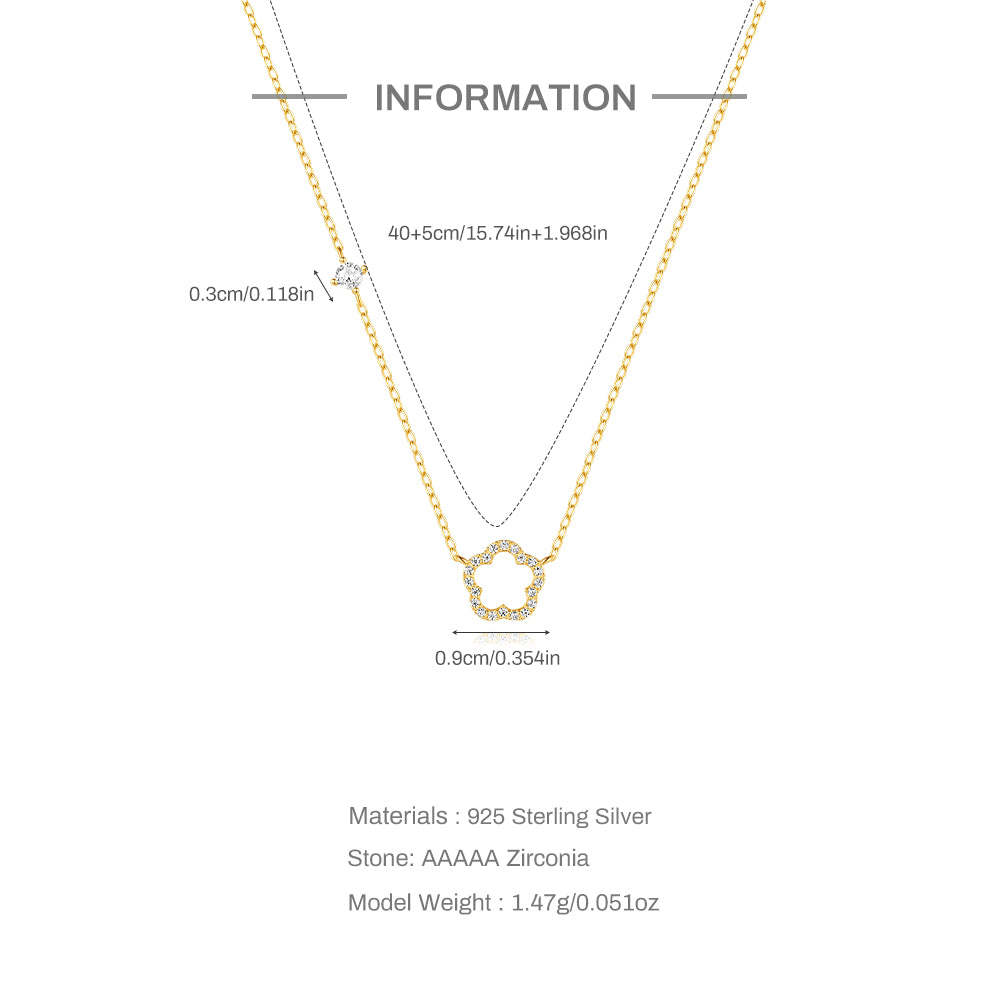 S925 Sterling Silver Five Petal Flower Hollowed Out with Zirconia Classic Collarbone Necklace-Olarajewelry