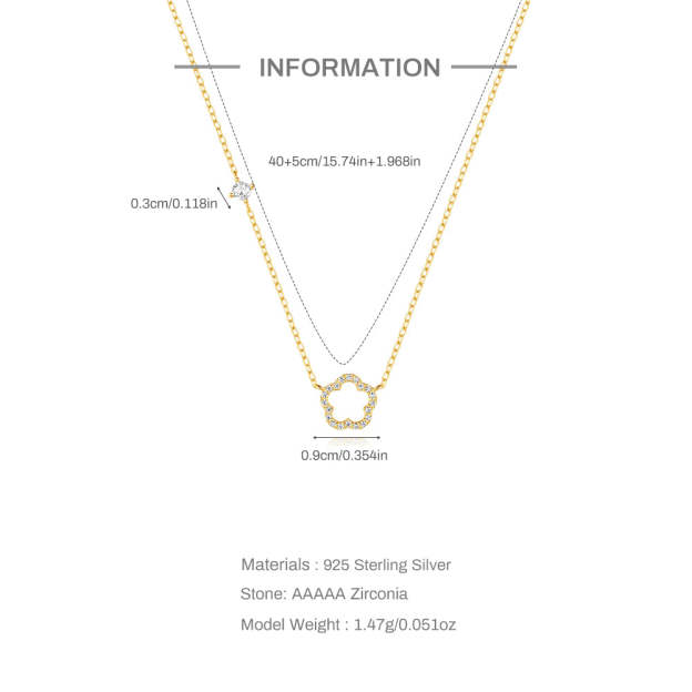S925 Sterling Silver Five Petal Flower Hollowed Out with Zirconia Classic Collarbone Necklace-Olarajewelry